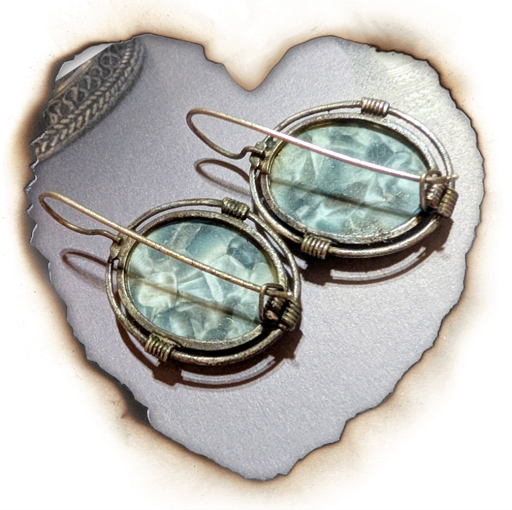 Vintage Artisan Blue Abalone Bullseye Sterling Earrings - Picture 5 of 7